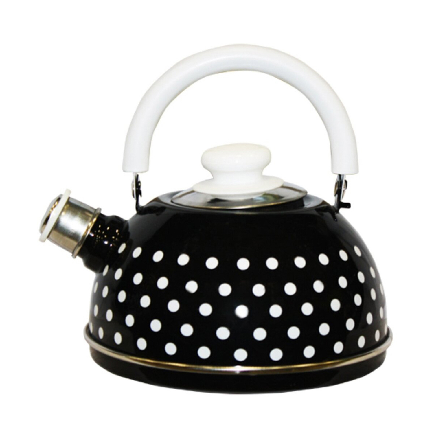 яяяЧайник эмалированный со свистком 2,5л декор "Горох" Черный T04/25/02/27/H03 *1/4
