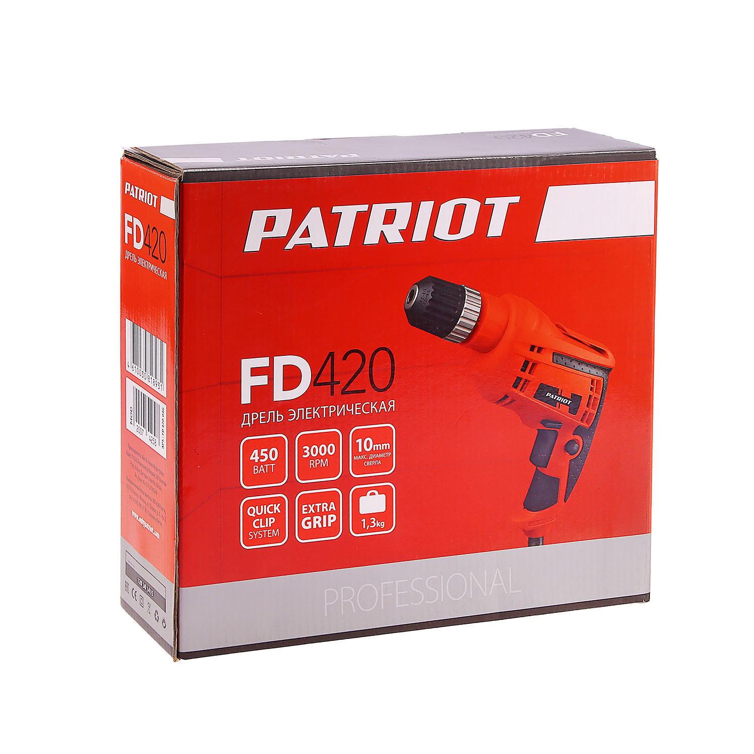 яяяДрель  450Вт 1скор.0-3000об/мин патрон10мм реверс FD420 PATRIOT *1