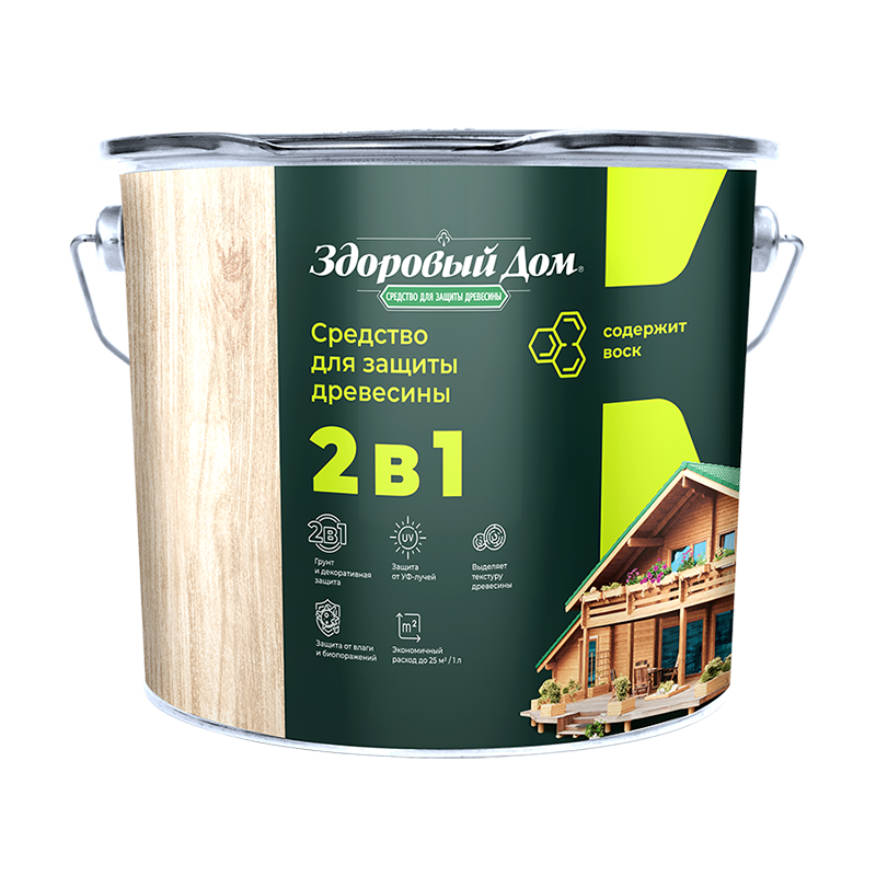 Защитно-декоративное покрытие 2.7 л для древесины Здоровый Дом 2 в 1, бесцветный Защитно-декоративное покрытие 2.7 л для древесины Здоровый Дом 2 в 1, бесцветный