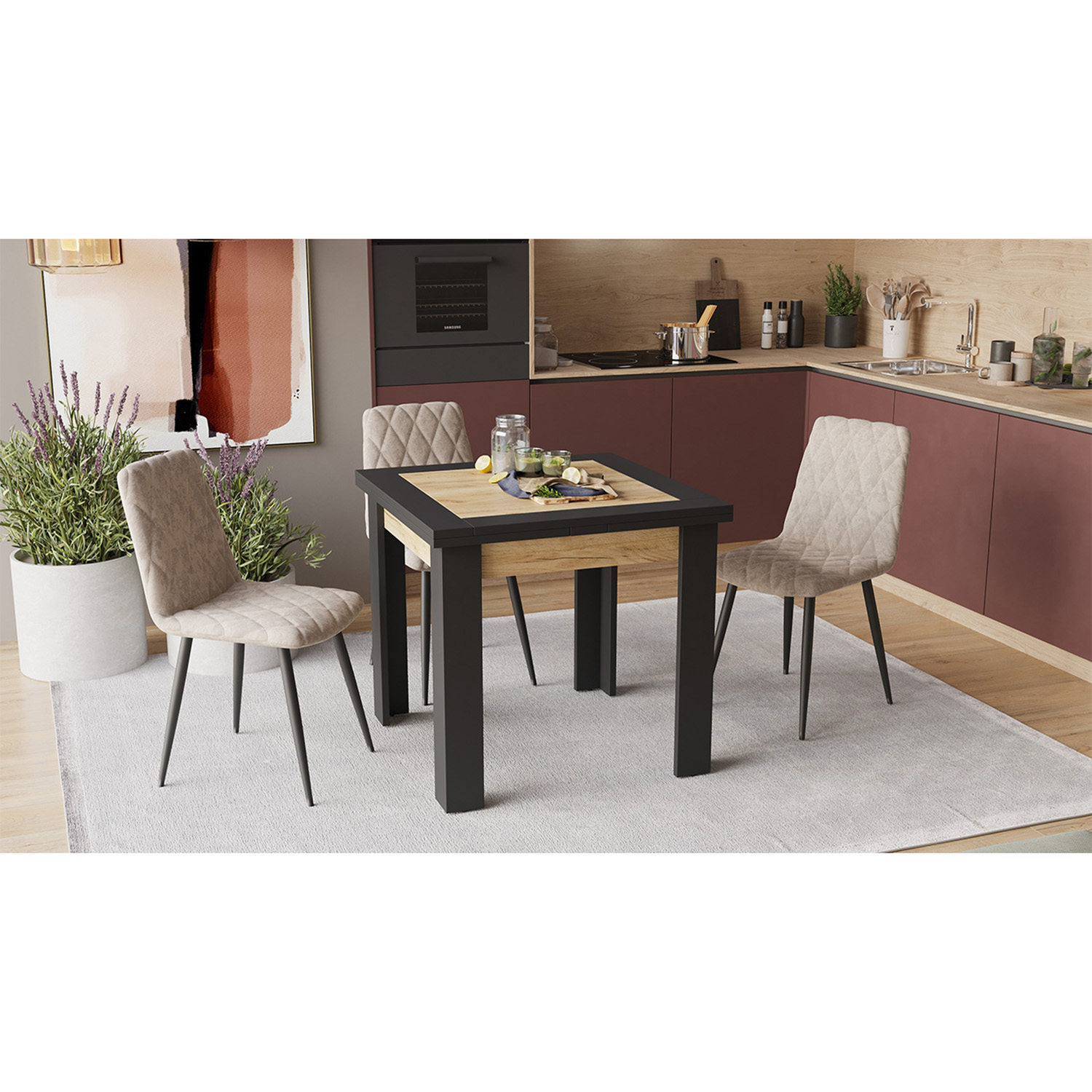 Стол обеденный прямоугольный раздв.Хьюстон Тип3 790(+690)*790*760мм Черный, Дуб Крафт золотой*1