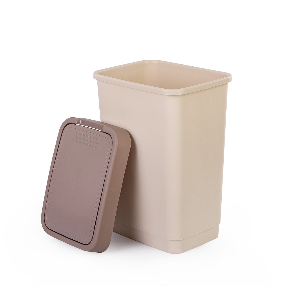 Контейнер д/мусора пластм. с откидной+"плавающей" крышкой 25л Бежевый М8972 ЗПИ "Альтернатива" *1/3