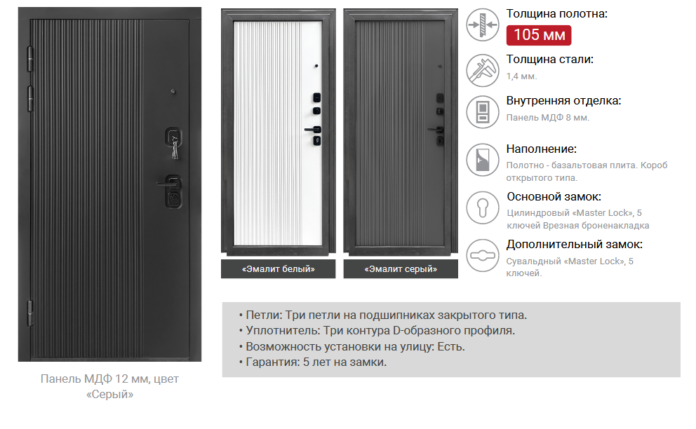Дверь входная 2050х960х105 мм Форпост Спарта, правая, эмалит серый Дверь входная 2050х960х105 мм Форпост Спарта, правая, эмалит серый