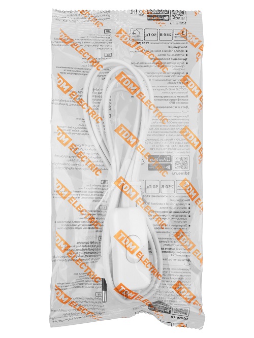 Шнур с выкл. и вилкой ШВВП 2х0,5мм2 1,8м бел. TDM SQ1305-1002 *1/180