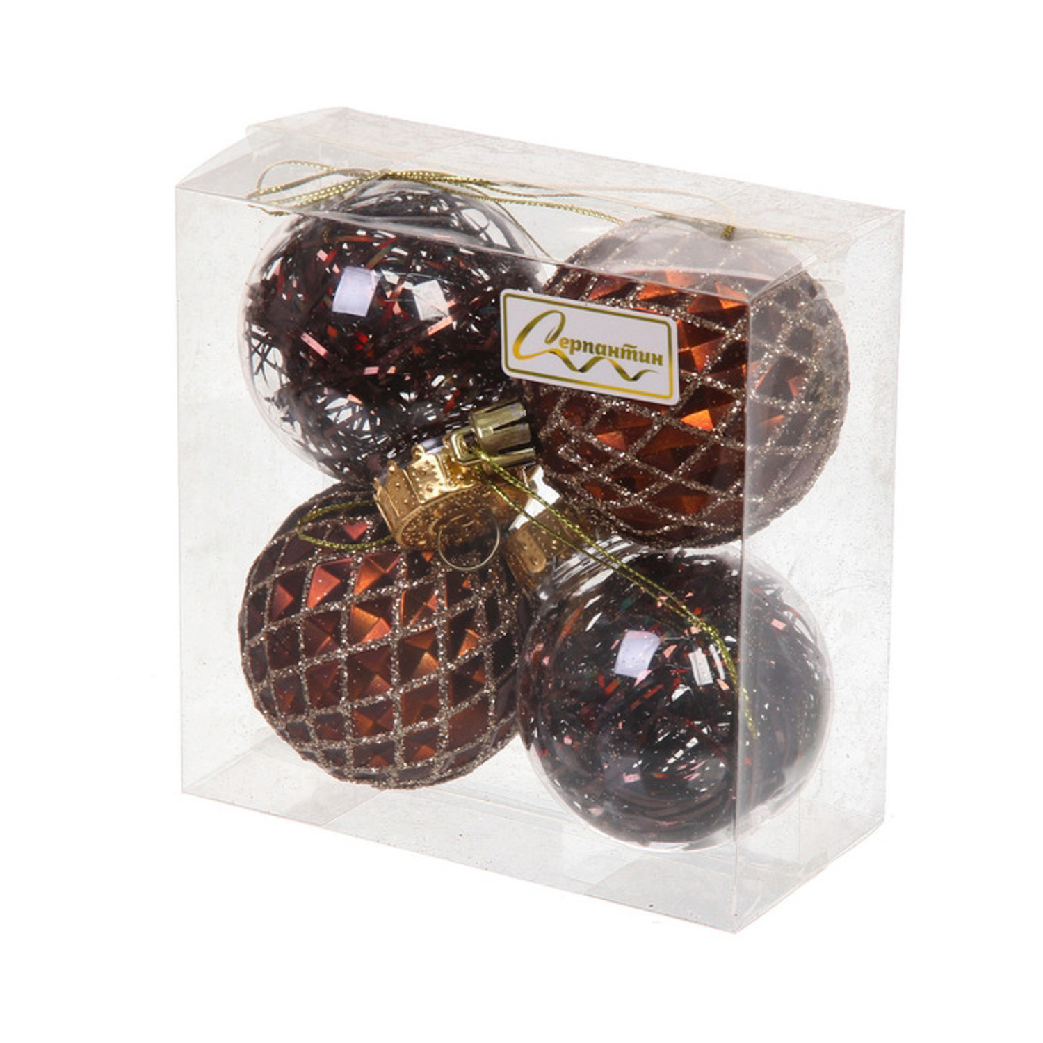 Новогодние шары 6 см (набор 4 шт) "Яркая метель", шоколад/шампань Новогодние шары 6 см (набор 4 шт) "Яркая метель", шоколад/шампань
