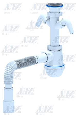 Сифон бутылочный 1 1/2"*40 с двумя отводами с гибкой трубой 40x40/50 АНИ ГРОТ А1115 *1/25