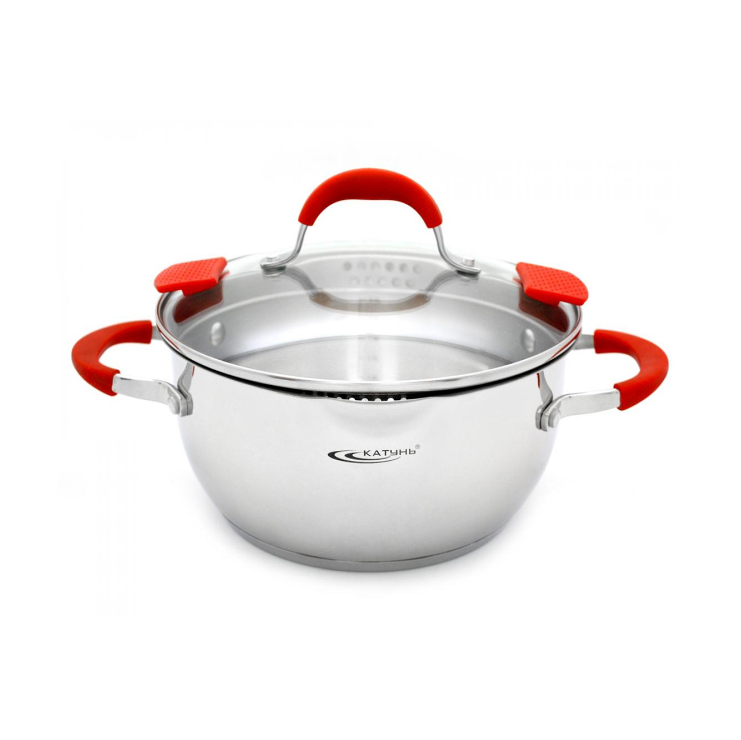Кастрюля нерж. "Катунь" "Аврора" 5,2л d24см термораспред. дно, Стекл.кр., силик.руч. КТ07-D-24 *1/4