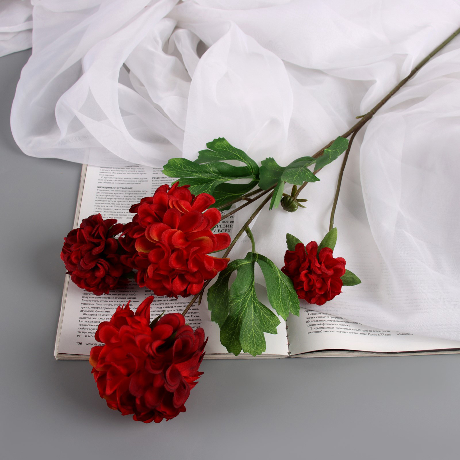 Цветы искусственные "Гортензия люкс кустовая" 64 см, красный  10526708