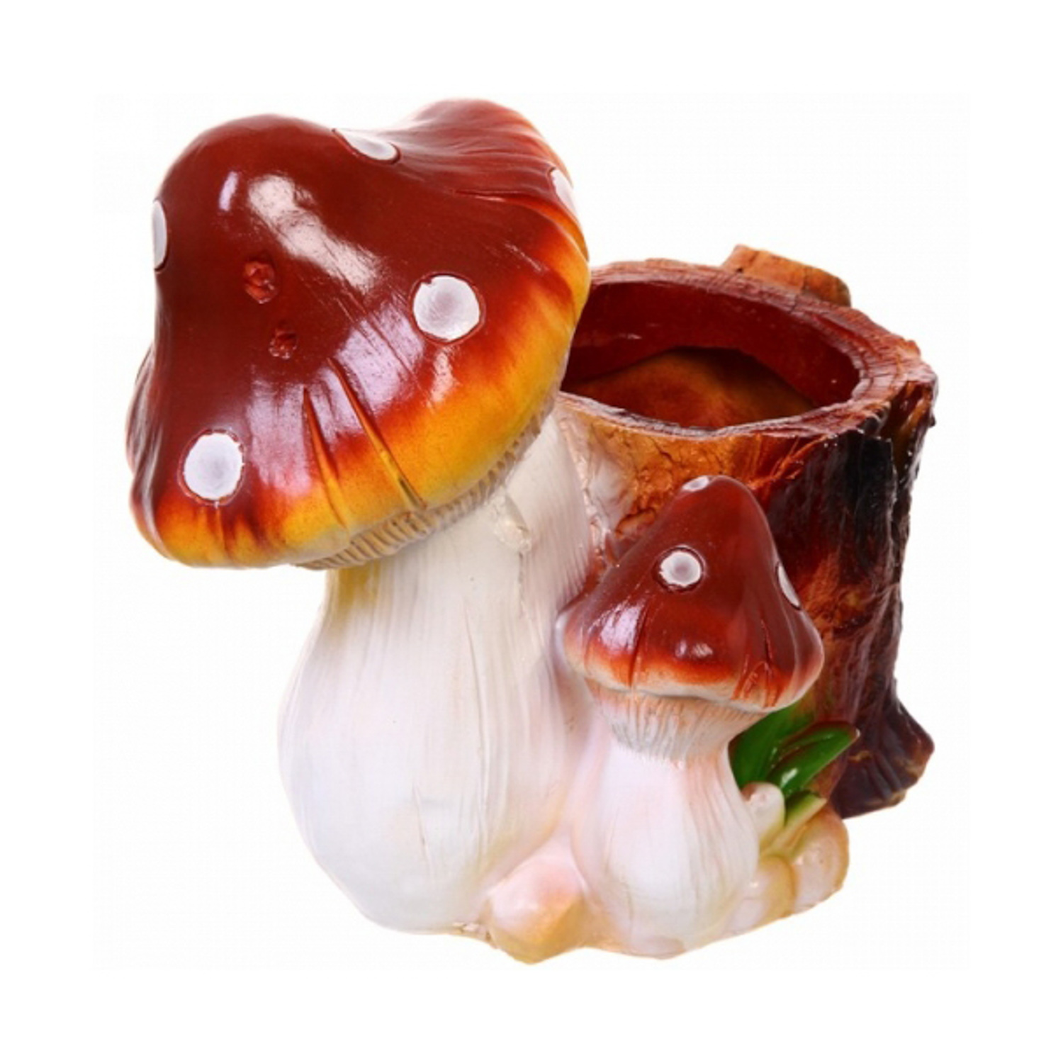 яяяФигура из гипса "Пень с грибами-кашпо" (коричневый)