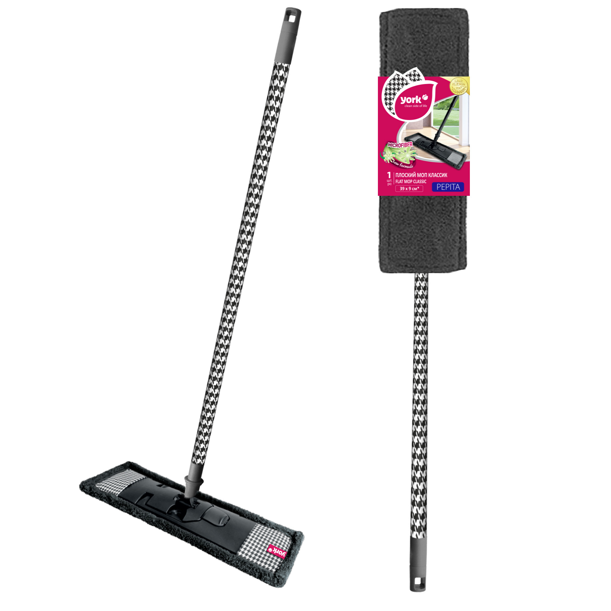Швабра "флеттер" с насадкой из микрофибры "бархат", ручка 130см "Пепита" 081840 "York" *1/24 Швабра "флеттер" с насадкой из микрофибры "бархат", ручка 130см "Пепита" 081840 "York" *1/24