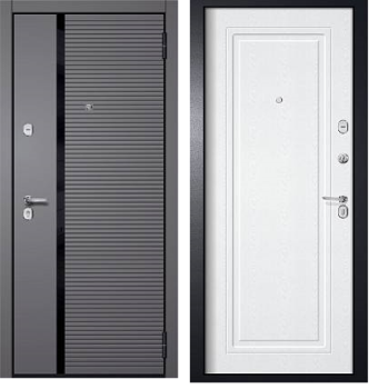 яяяДверь металлическая 7 см ГУДЗОН 1 Антик серый/МДФ8, белый ясень 870х2050 ЛЕВАЯ ДВЕРИ ГУД *1