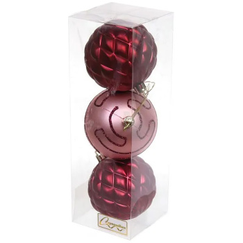 Новогодние шары 7см (набор 3шт) "Сказочная мечта", роз.золото/рубин