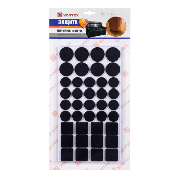 Протекторы защитные из фетра d20мм, d27мм, d24*24мм "VORTEX" черные (арт.26003)  *1/30