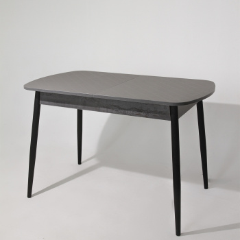 яяяСтол обеденный раздв.ОНИКС МОРИОН Цемент темный+НОГИ металл ЧЁРНЫЙ под углом *1