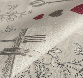 Клеёнка-ткань х/б с тефлоновой пропиткой "De Rosa" "Кружева,сердечки" на сер. ш.1,37м TF-04A *20