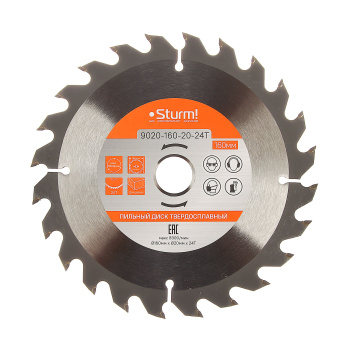 Диск пильный 160*20,0мм 24 зубьев по дереву (9020-160х20х24Т) Sturm *1/50 Диск пильный 160*20,0мм 24 зубьев по дереву (9020-160х20х24Т) Sturm *1/50