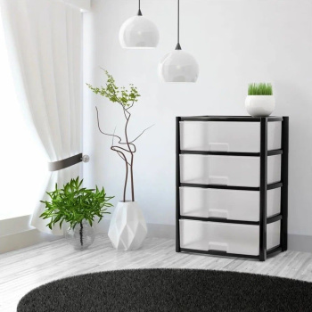 Комод пластм. "Колорит" 4 ящика 810х560х390мм Черный/Прозрачн. М8763 (ЗПИ "Альтернатива") *1