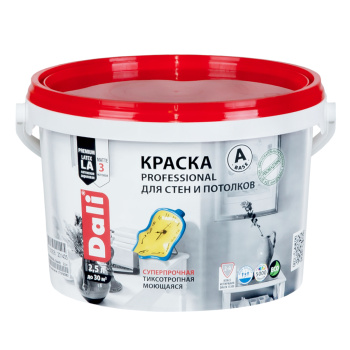 Краска акриловая для стен и потолков 2,5 л ДАЛИ PROFESSIONAL моющаяся матовая База А *1/120 Краска акриловая для стен и потолков 2,5 л ДАЛИ PROFESSIONAL моющаяся матовая База А *1/120
