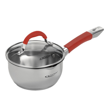 Кастрюля нерж. "Катунь" "Аврора" 1,5л d16см термораспред. дно, Стекл.кр., силик.руч. КТ07-К *1/4