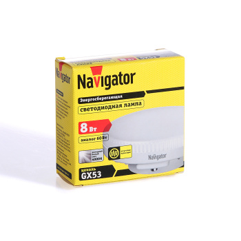 Лампа светодиодная Navigator, GX53, таблетка, 8 Вт, 640 Лм, 4000 К, нейтральный белый Лампа светодиодная Navigator, GX53, таблетка, 8 Вт, 640 Лм, 4000 К, нейтральный белый