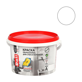 Краска акриловая для стен и потолков 2,5 л ДАЛИ PROFESSIONAL моющаяся матовая База А *1/120 Краска акриловая для стен и потолков 2,5 л ДАЛИ PROFESSIONAL моющаяся матовая База А *1/120