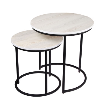 Стол журнальный МАТРЕШКА комплект столешниц 2 шт.ЛДСП Сосна белая+Подстолье труба КРУГЛАЯ ЧЕРНАЯ*1