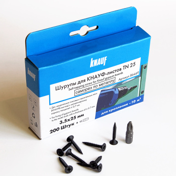 Саморезы по металлу KNAUF КОРОБКА 3,5*25 частая резьба ГКЛ TN (200шт) арт.86449 *56