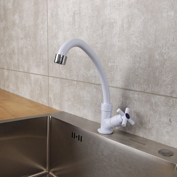 Смеситель для кухни ROEGEN RX523A моно (на одну воду), ABS пластик, высокий излив, белый *1/100