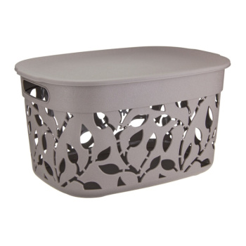 Коробка д/хранения пластм. "Флора" 375x265x205мм (12л) с Крыш. Франц.серый М2363 ("М-Пластика") *1/6