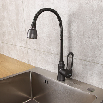 Смеситель для кухни Эверест B58-15319 высокий излив, брезентово-серый *1/10