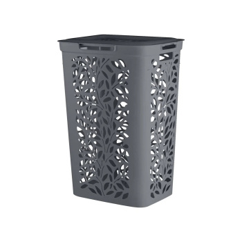 Корзина для белья пластм. 60л "Leaves" 440x340x635мм Серый 48925 ("Плимербыт") *1/4
