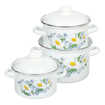 Набор кастрюль эмалированных: 2,0л+3,5л+5,0л рис. "Ромашковое поле" С-207АП2/4 "Лысьвенские ЭМАЛ"*1