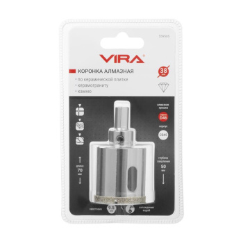 Коронка алмазная по керамике VIRA 38 мм, трехгранный хвостовик