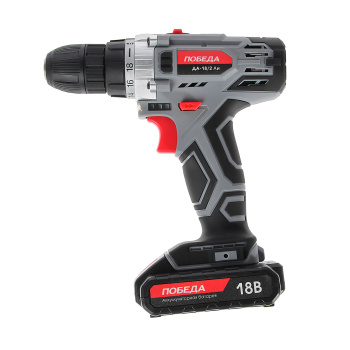 Дрель-шуруповерт 18В 2скор.0-400/0-1200об/мин 38Нм 2,2Ач 2аккум LI-ION ДА-18/2 Ли ПОБЕДА Дрель-шуруповерт 18В 2скор.0-400/0-1200об/мин 38Нм 2,2Ач 2аккум LI-ION ДА-18/2 Ли ПОБЕДА