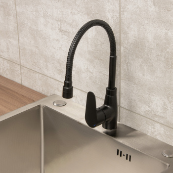 Смеситель для кухни Milardo Meal черный матовый, гибкий излив + душевая насадка M07BL2FM05 *1/10