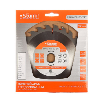 Диск пильный 160*20,0мм 24 зубьев по дереву (9020-160х20х24Т) Sturm *1/50 Диск пильный 160*20,0мм 24 зубьев по дереву (9020-160х20х24Т) Sturm *1/50