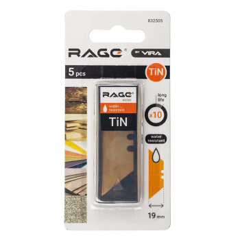 Лезвия для ножей трапец., титан 19 мм, 5 шт. RAGE by VIRA