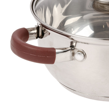 Кастрюля нерж. "Катунь" "Берта" 2,0л d18см термораспред. дно, Стекл.кр., силик.руч. КТ15-D-18 *1/8