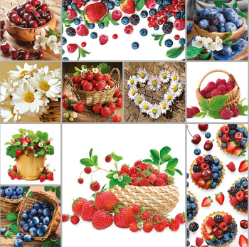 Клеёнка на нетканой основе "Мажор" "Коллаж из ягод и ромашек" на белом шир.1,35м 636/0 "Колорит" *20